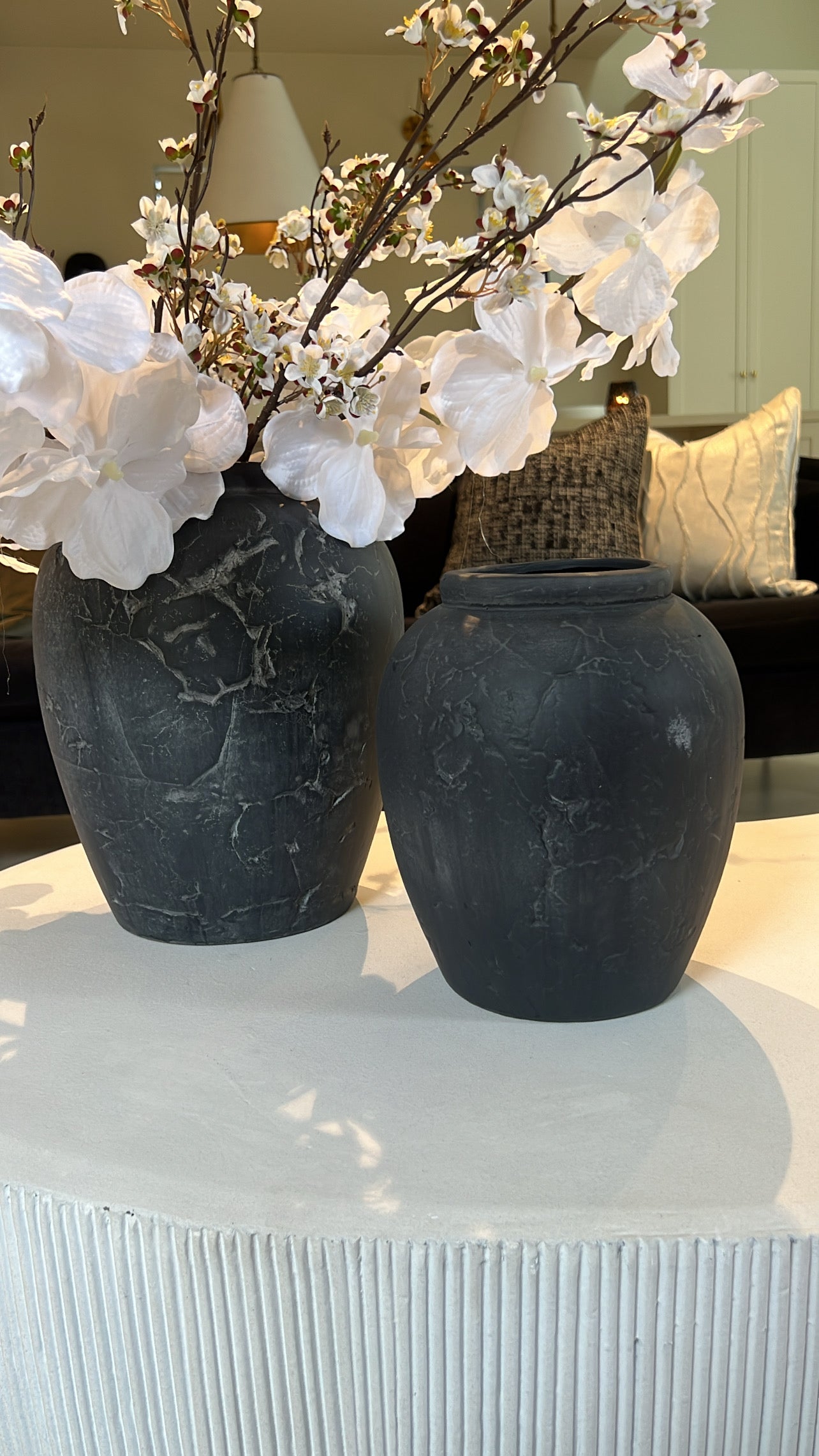 Heritage black charcoal stone vase - Luscious Homewares