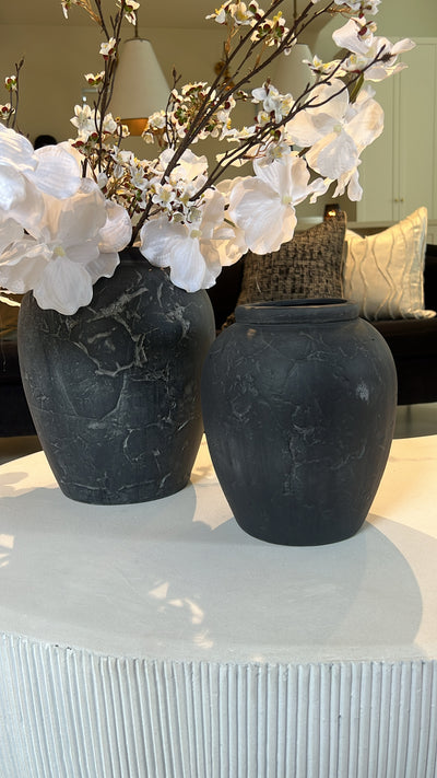 Heritage black charcoal stone vase - Luscious Homewares