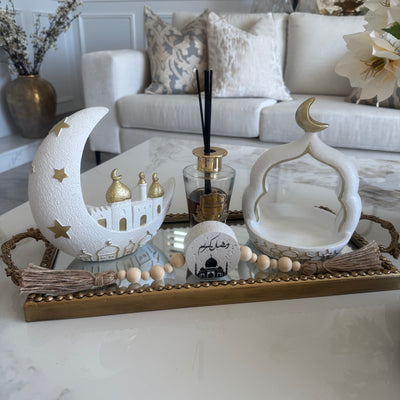Ramadan gold and white display moon ornament