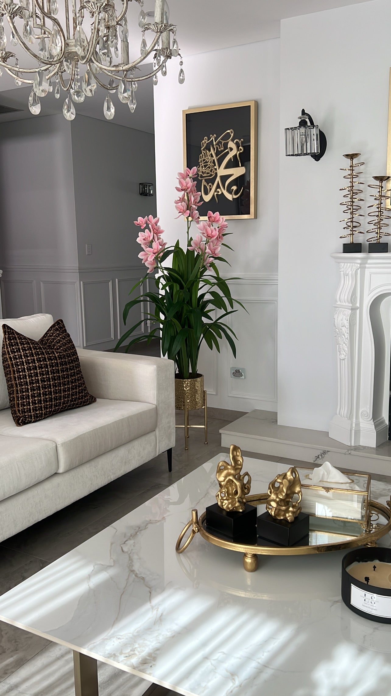 Cymbidium pink orchid artificial plant tree - Luscious Homewares