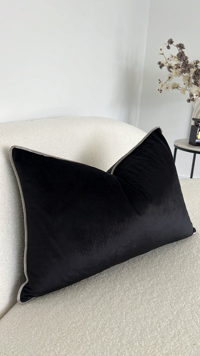 Hilton black/silver trim cushion - Luscious Homewares