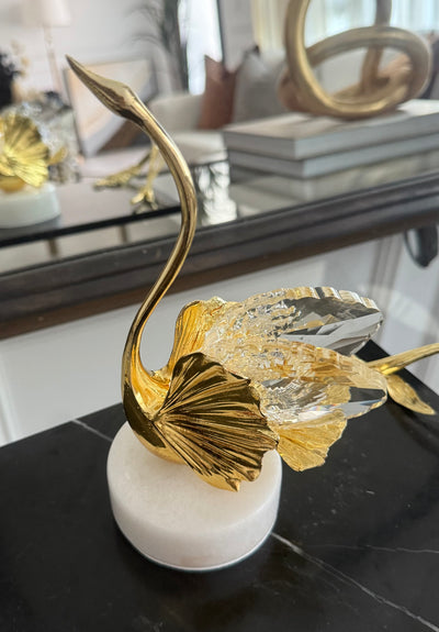 Crystal & Gold swan figurine marble stand - Luscious Homewares
