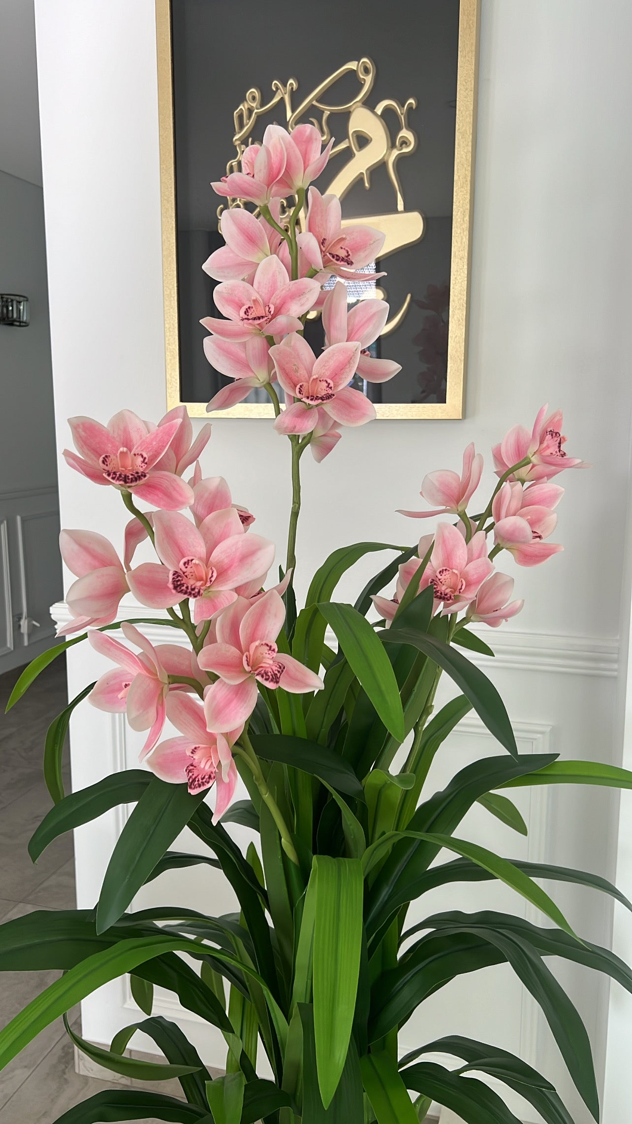 Cymbidium pink orchid artificial plant tree - Luscious Homewares