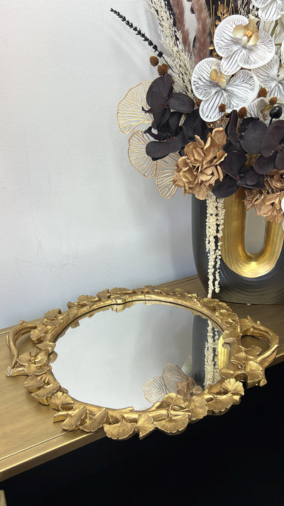 Ginkgo round gold mirrored tray - Luscious Homewares