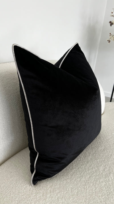 Hilton black/silver trim cushion - Luscious Homewares