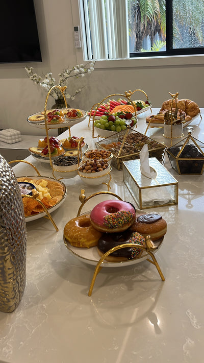 Asffor White and gold 2 tier rack serving platter - Luscious Homewares