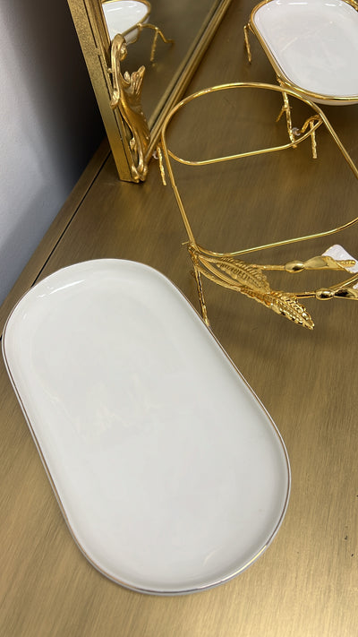 Tulip oval gold and white serving platter - Luscious Homewares