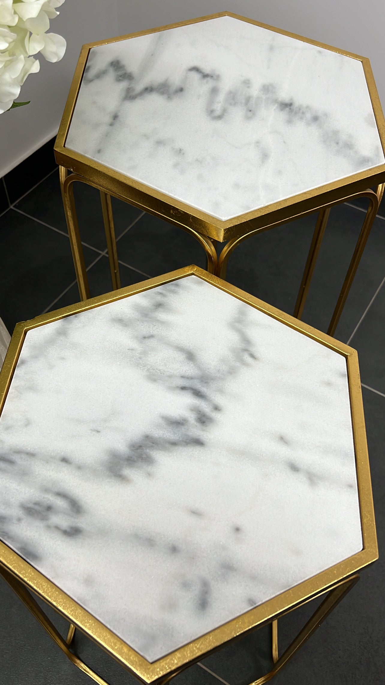 Hexagon Marble gold 2 piece table set - Luscious Homewares
