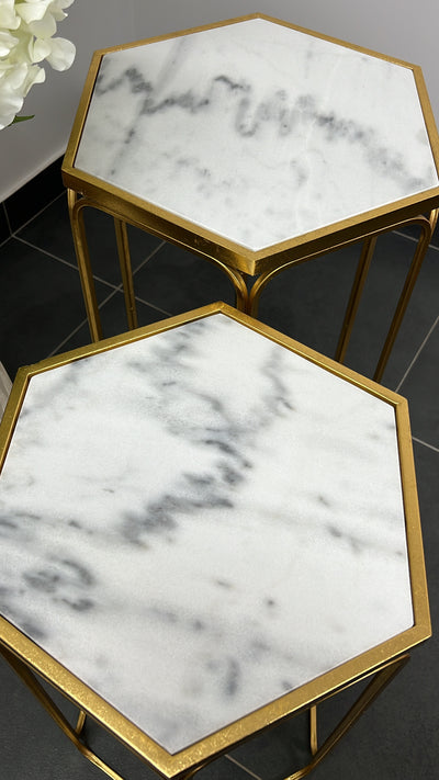 Hexagon Marble gold 2 piece table set - Luscious Homewares