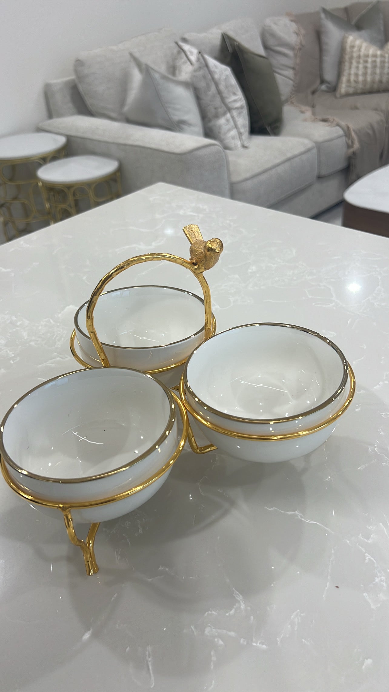 Asffor white and gold triple serving bowl - Luscious Homewares