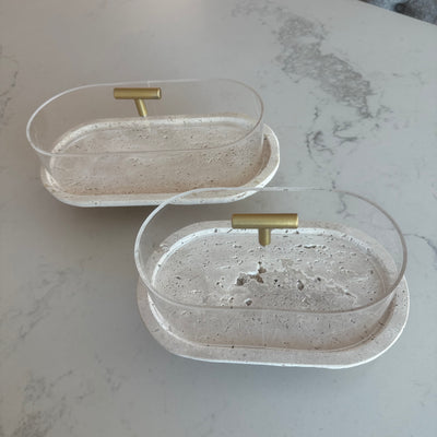 Travertine serving cake + dome