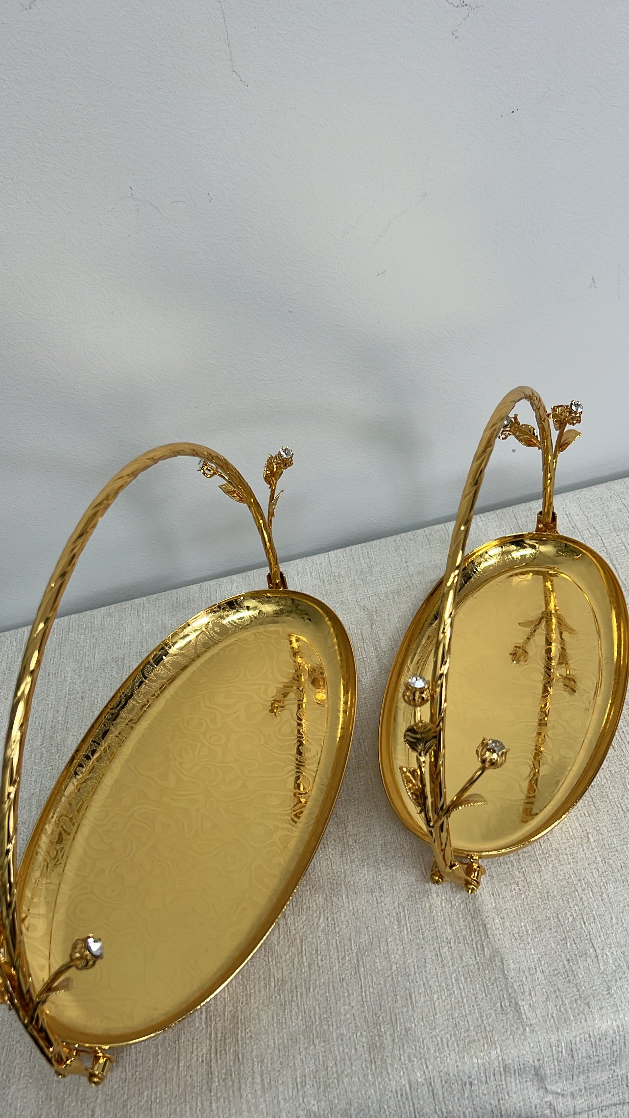 Intricate gold oval serving decorative handle tray - Luscious Homewares