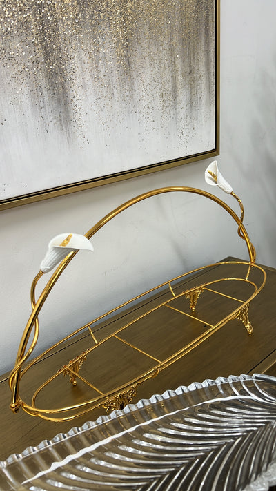 Tulip gold rack serving platter with handle - Luscious Homewares