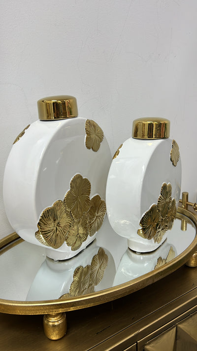 Daisy round white and gold Jar - Luscious Homewares