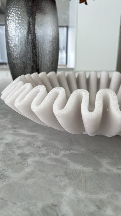 Ripple white marble decorative / fruit bowl - Luscious Homewares