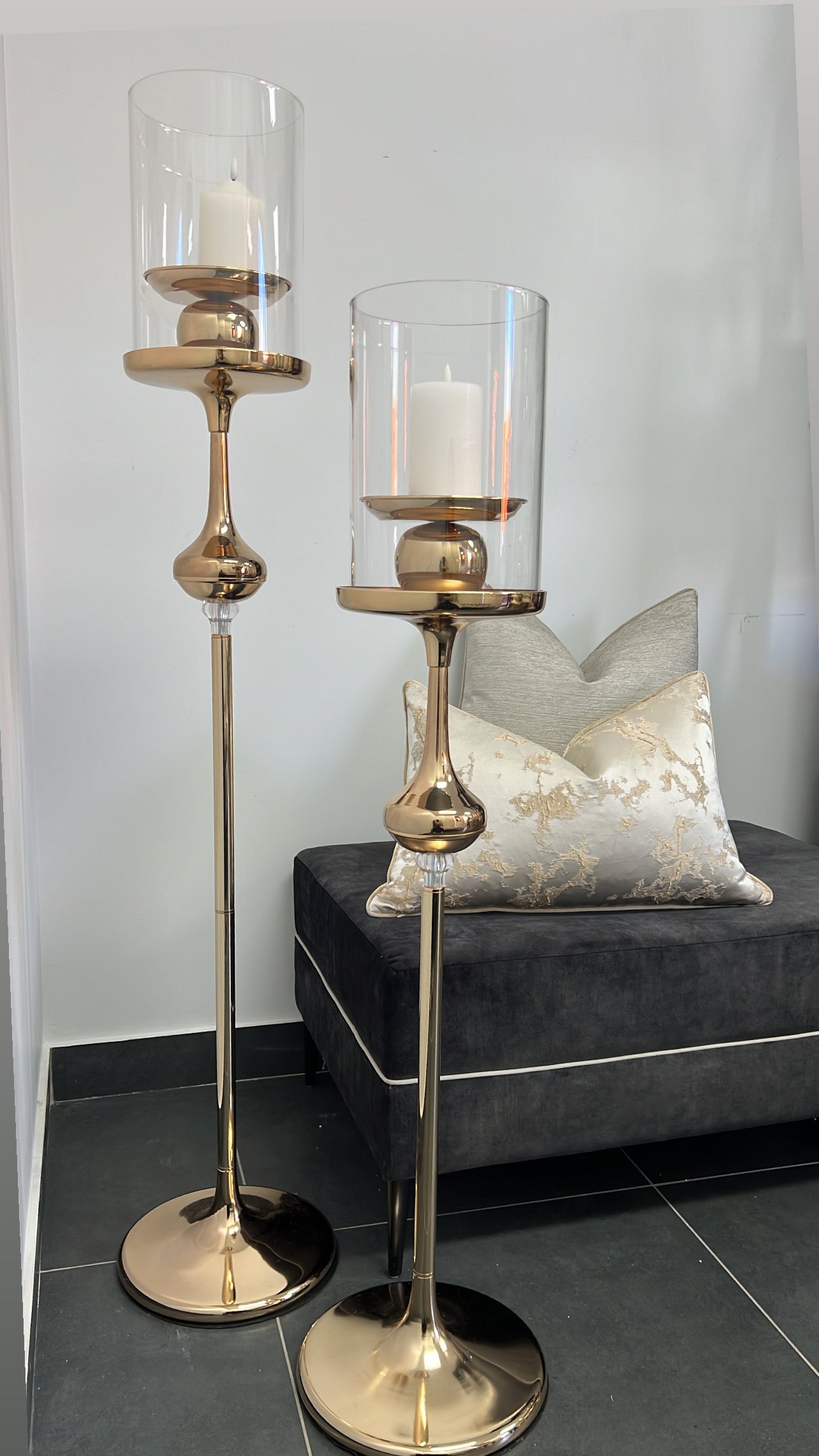 Empire gold floor candle holders - Luscious Homewares