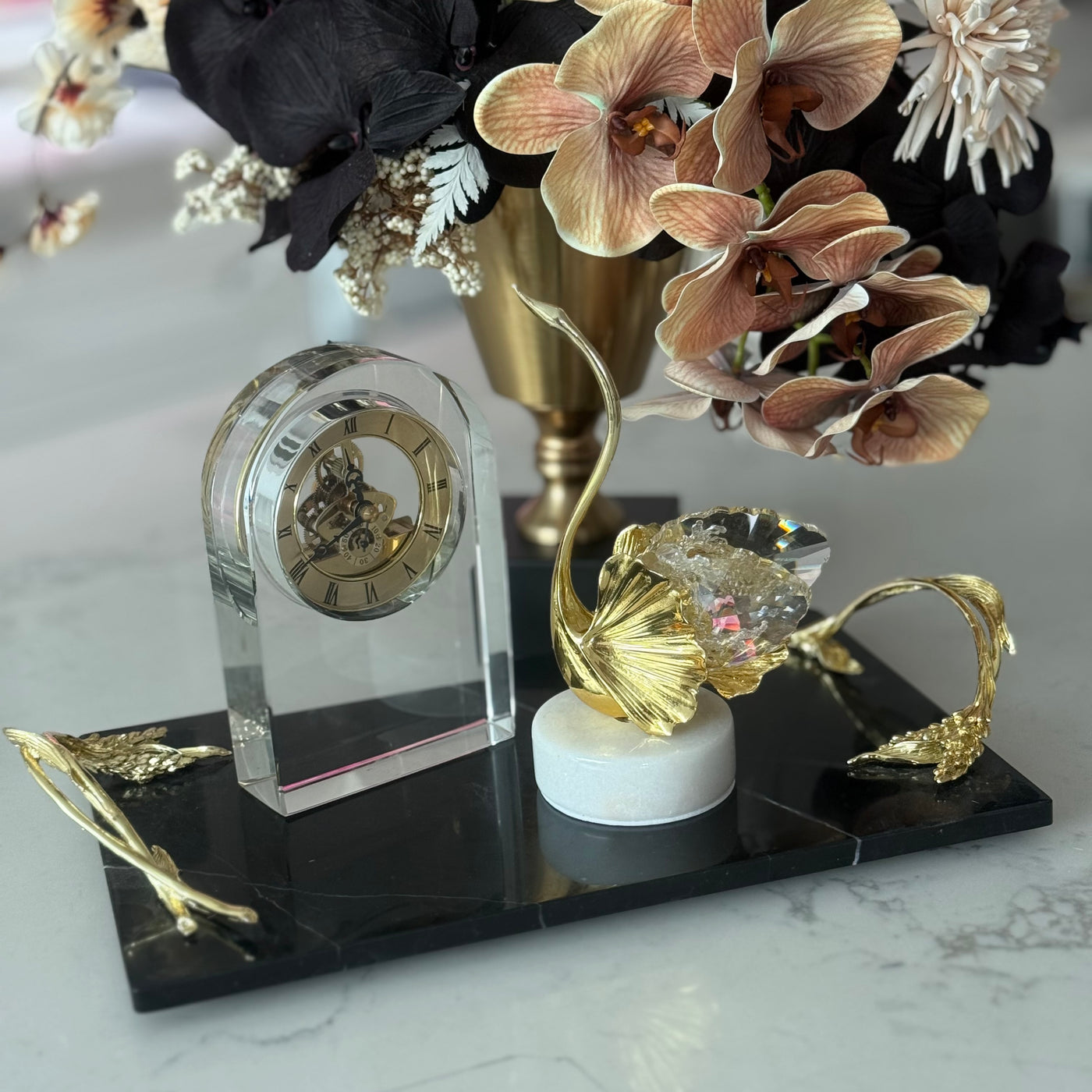 Claudette Black Marble Gold handle tray - Luscious Homewares