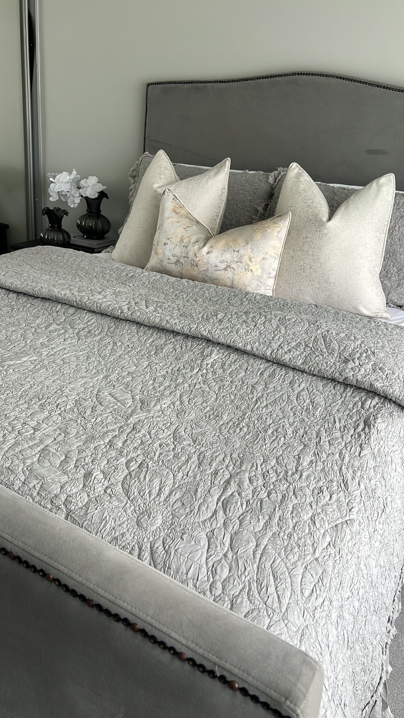 Angelica soft silver Coverlet 3 piece set queen size - Luscious Homewares