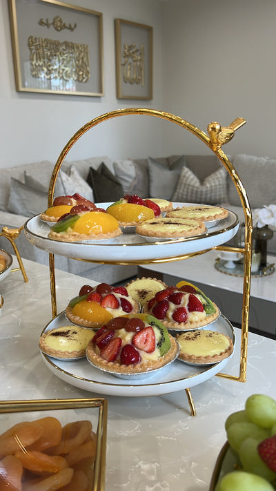 Asffor White and gold 2 tier rack serving platter - Luscious Homewares