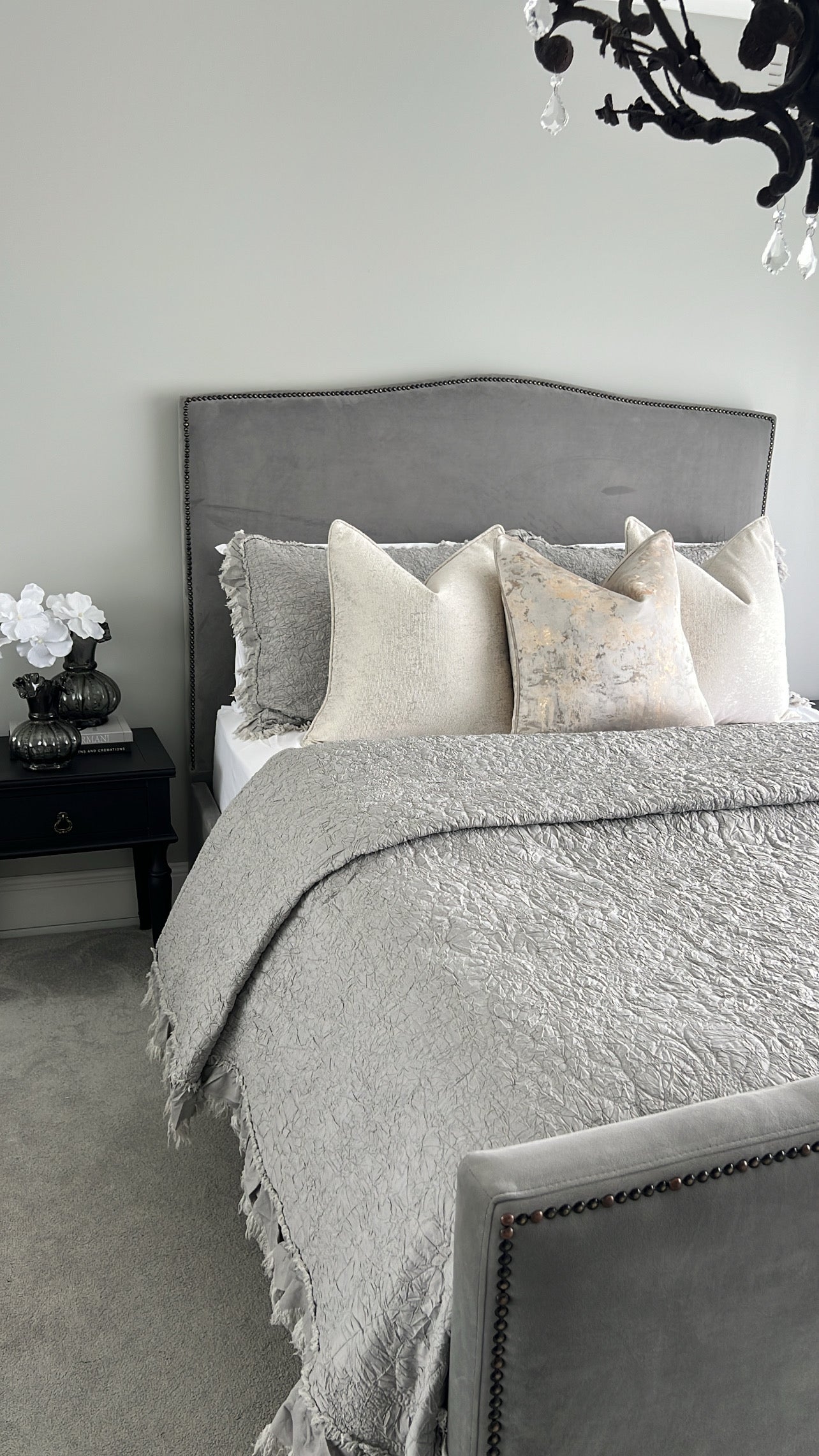 Angelica soft silver Coverlet 3 piece set queen size - Luscious Homewares