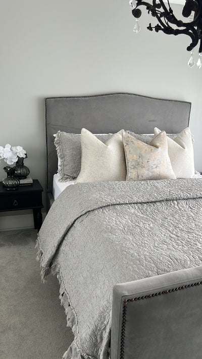 Angelica soft silver Coverlet 3 piece set queen size - Luscious Homewares