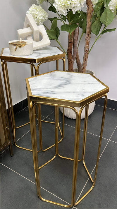 Hexagon Marble gold 2 piece table set - Luscious Homewares