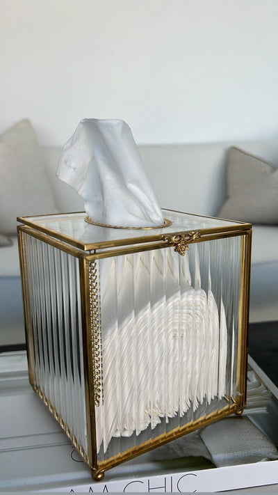 Porcha square gold tissue box - Luscious Homewares