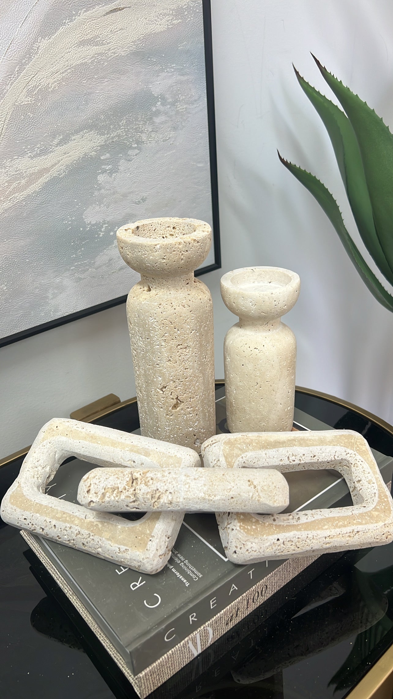 Travertine stone chain sculpture - Luscious Homewares