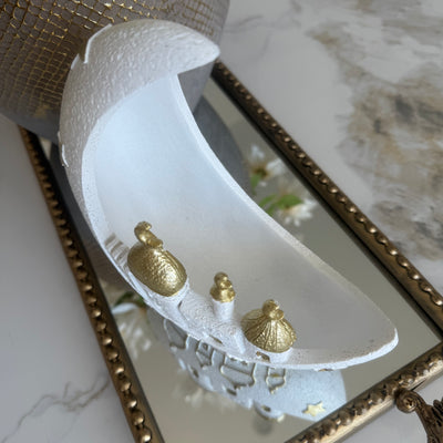 Ramadan gold and white display moon ornament