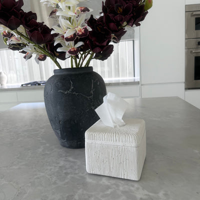 White ribbed Stone tissue box - Luscious Homewares