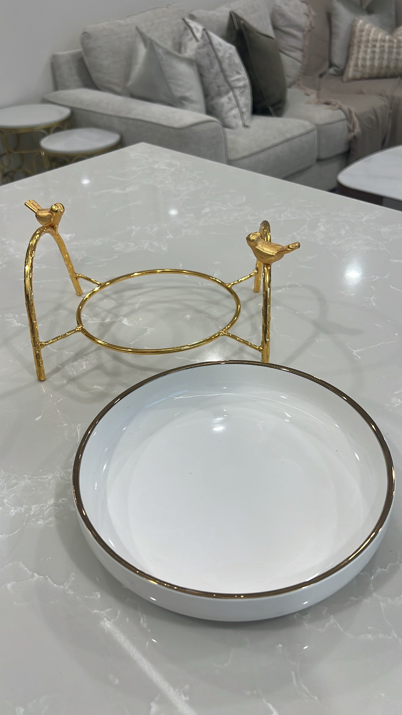 Asffor white and gold serving flat bowl - Luscious Homewares