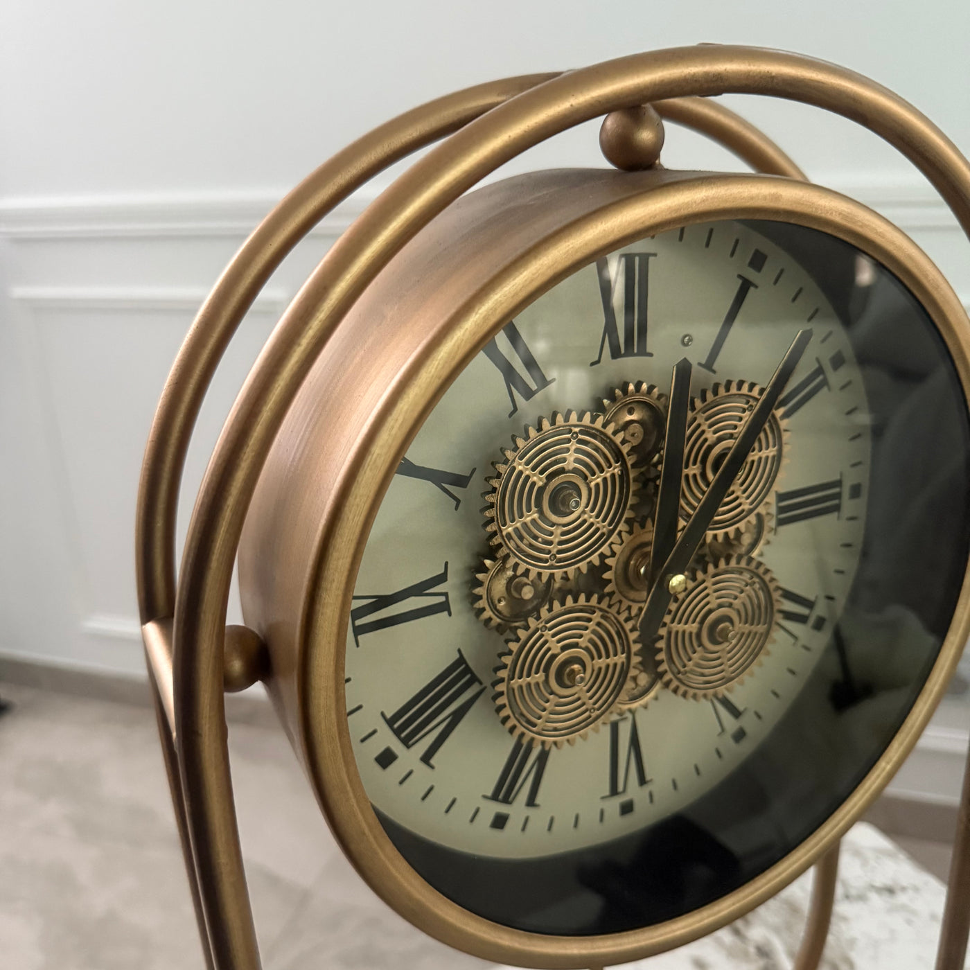 Rustic Pendulum Moving Gears Desk Clock, Gold - Luscious Homewares