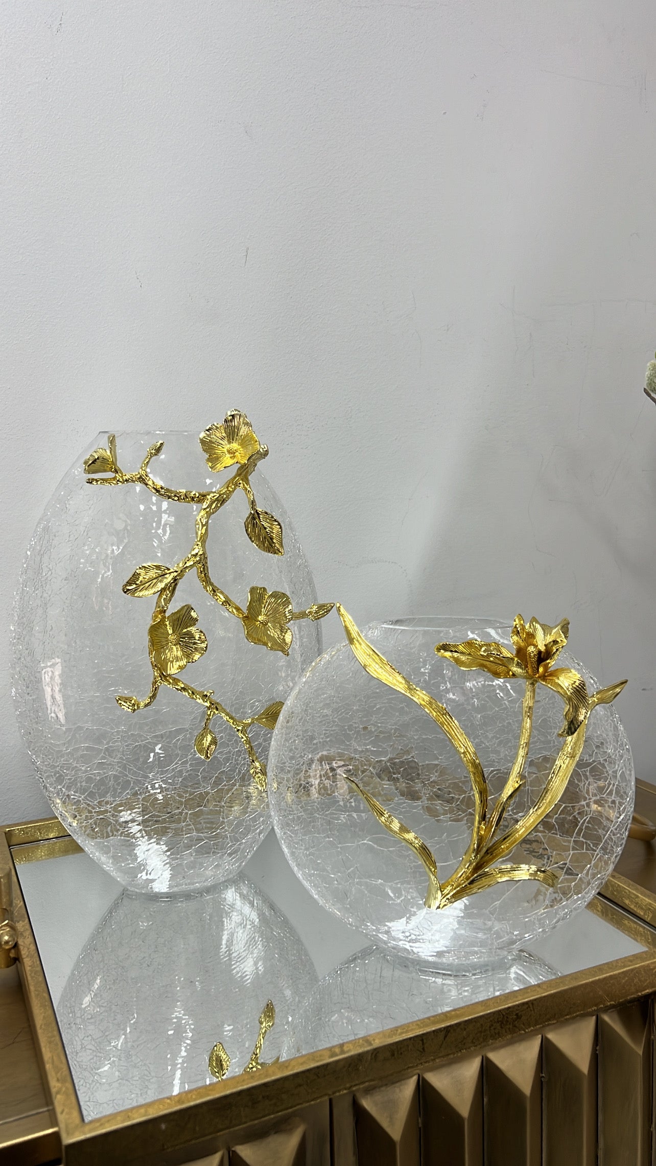 Floral gold brass stem vase - Luscious Homewares