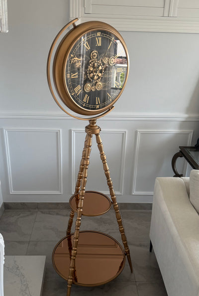 Large gold tripod floor gear clock 186cm - Luscious Homewares