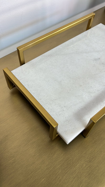 White Marble Gold handle tray - Luscious Homewares
