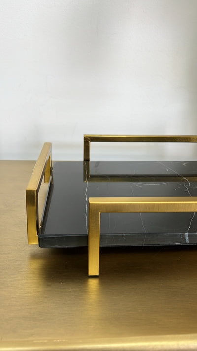 Black Marble Gold handle tray - Luscious Homewares