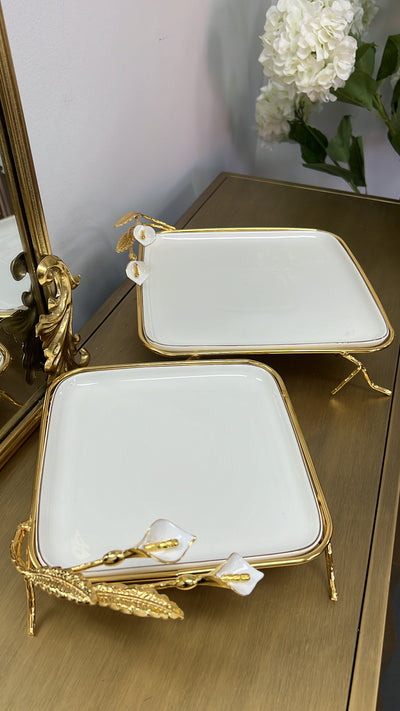 Tulip square gold and white serving platter - Luscious Homewares