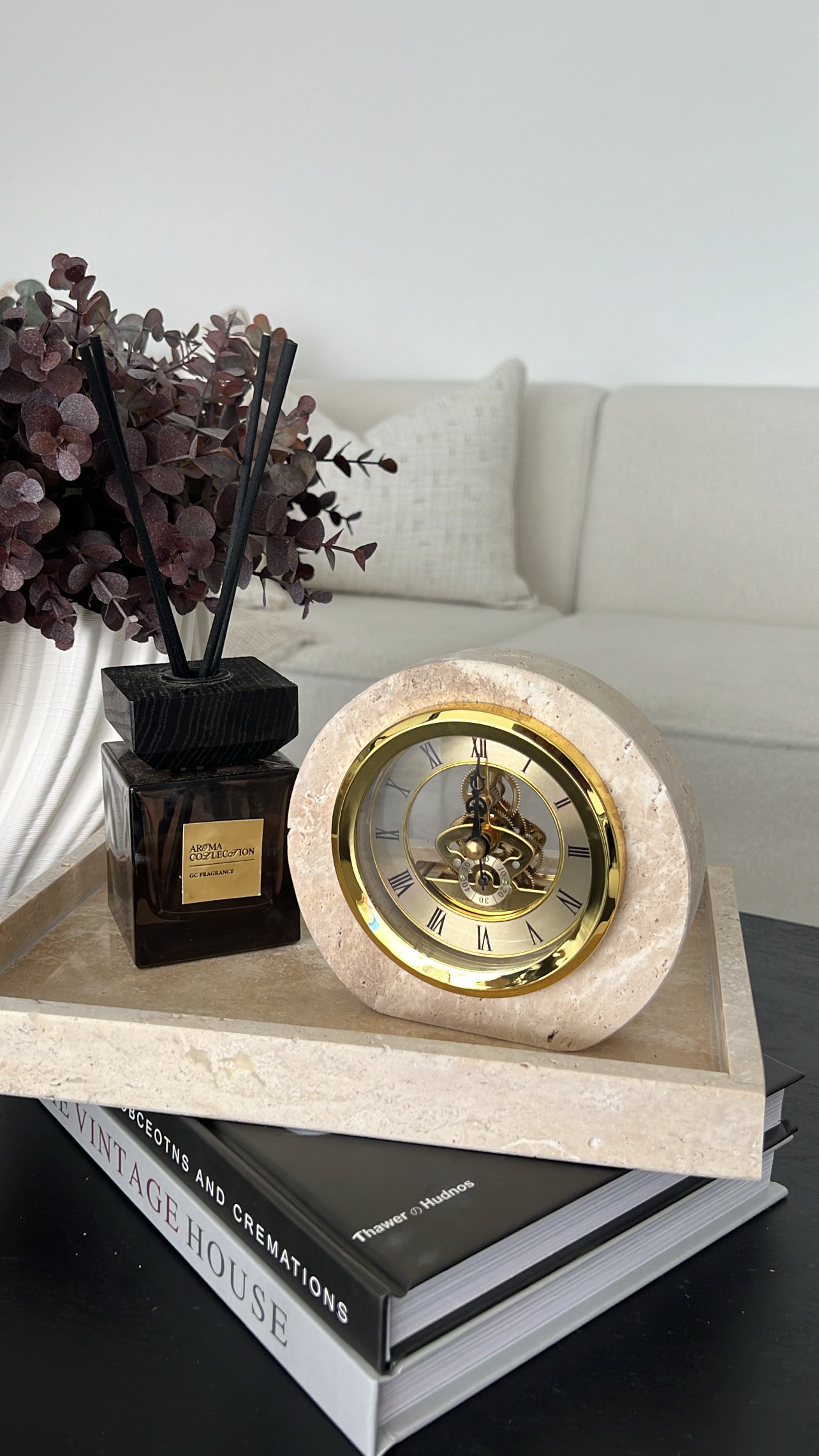 Travertine stone clock - Luscious Homewares