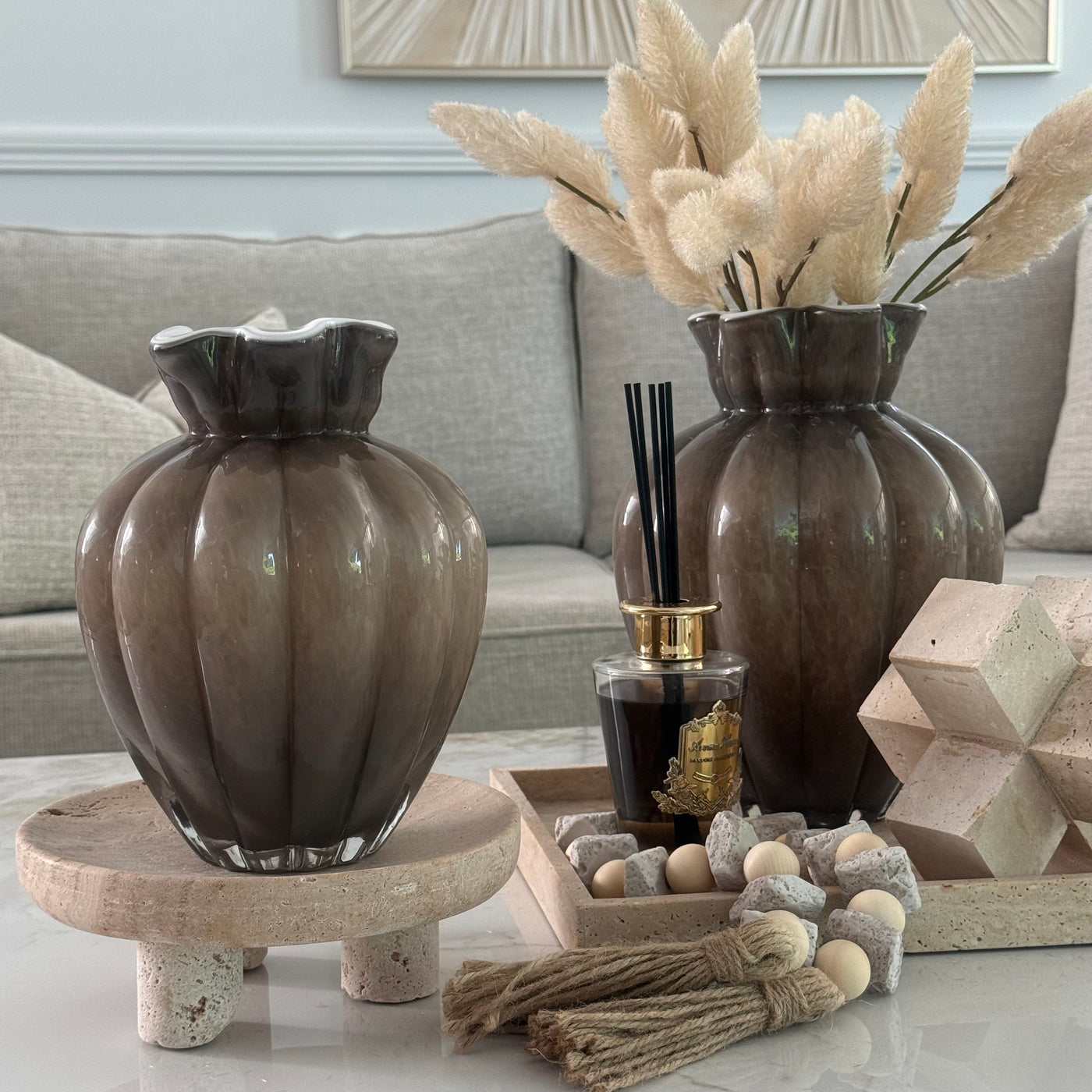 Fontana smoked taupe Glass vase - Luscious Homewares