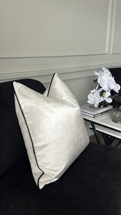 Royal luxe pearl / black piping cushion - Luscious Homewares