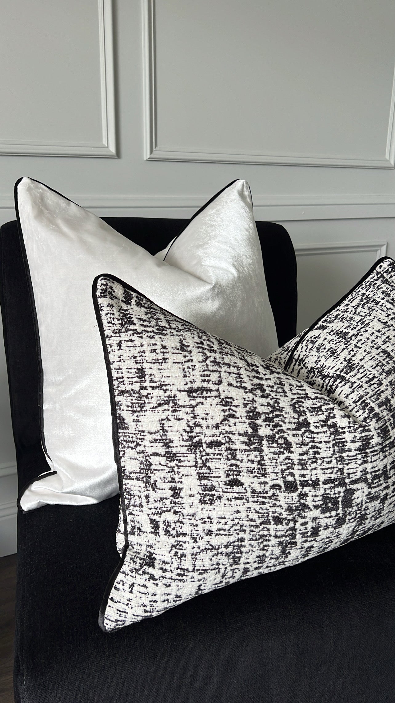 Royal luxe pearl / black piping cushion - Luscious Homewares