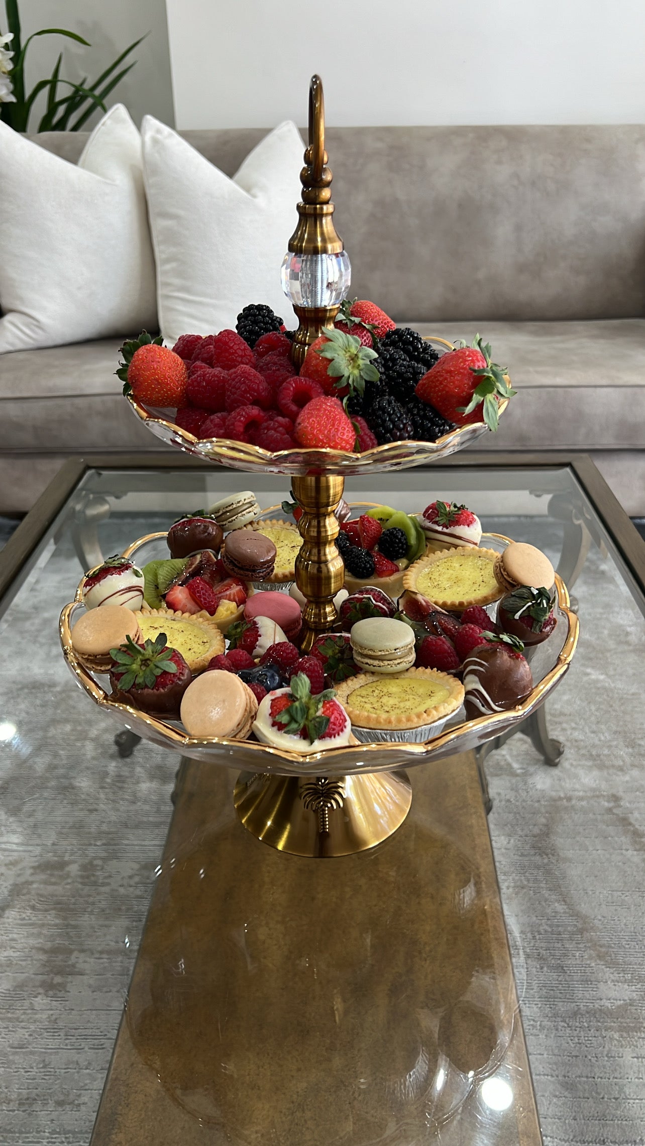 Alamir palm stand 2 tier tray - Luscious Homewares