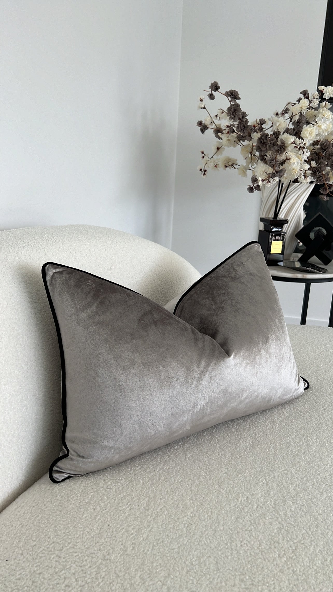 Hilton silver /black trim cushion - Luscious Homewares