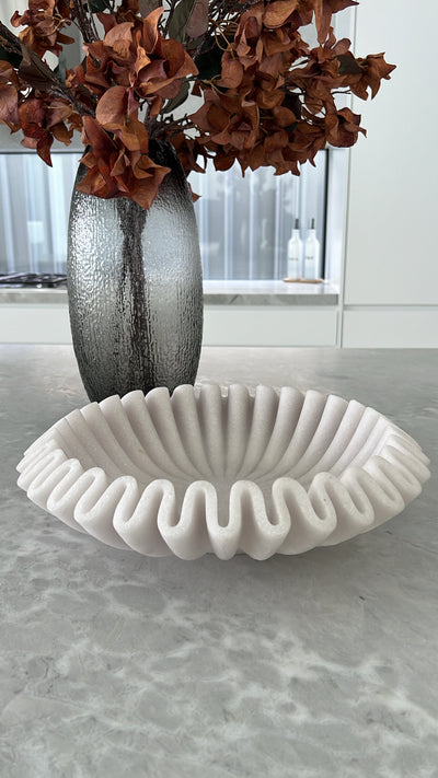 Ripple white marble decorative / fruit bowl - Luscious Homewares