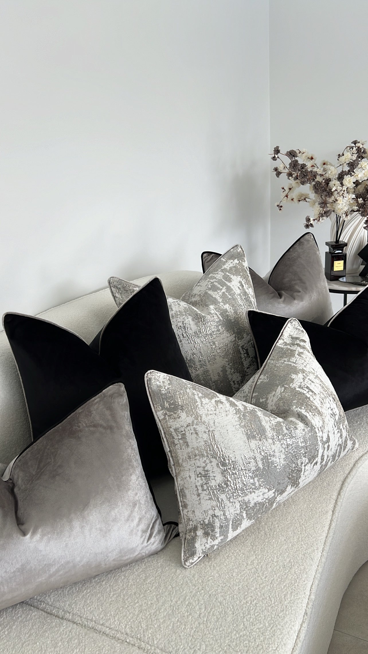 Hilton black/silver trim cushion - Luscious Homewares
