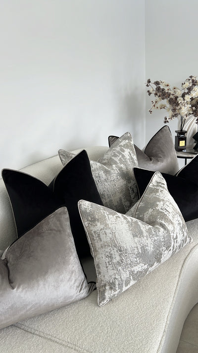 Hilton black/silver trim cushion - Luscious Homewares