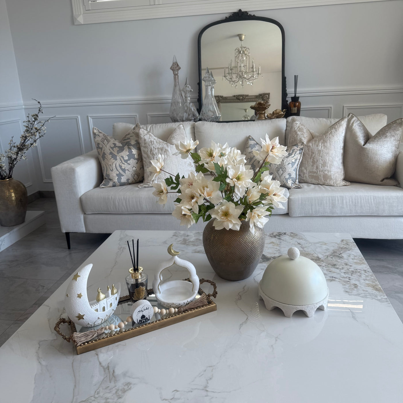 Ramadan gold and white display moon ornament