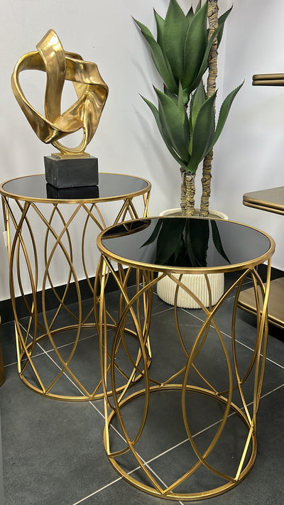 Olivia Black mirrored table set of 2 - Luscious Homewares