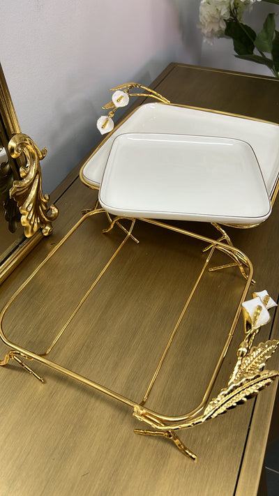 Tulip square gold and white serving platter - Luscious Homewares