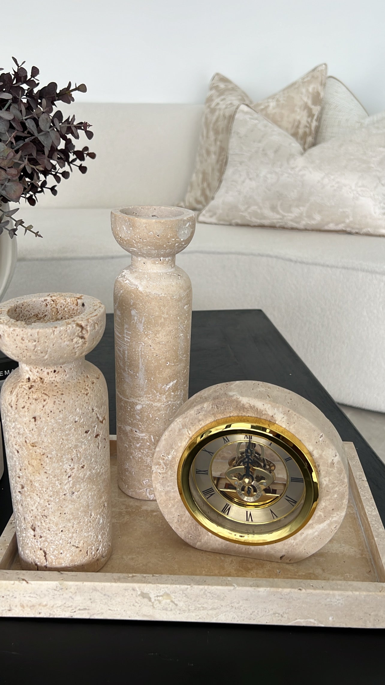Travertine stone clock - Luscious Homewares